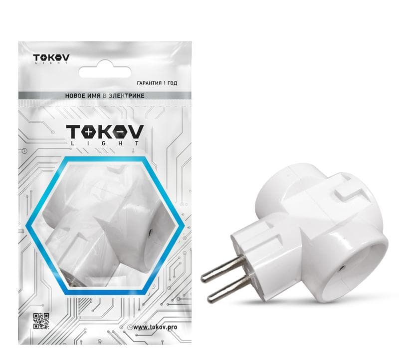 Разветвитель 3-м без заземл. 10А 250В IP20 ABS-пластик бел. TOKOV ELECTRIC TKL-S3C-C01