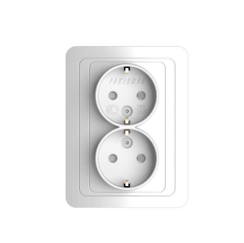 Розетка 2-м СП Classic 16А IP20 с заземл. защ. шторки бел. POWERMAN 1181718