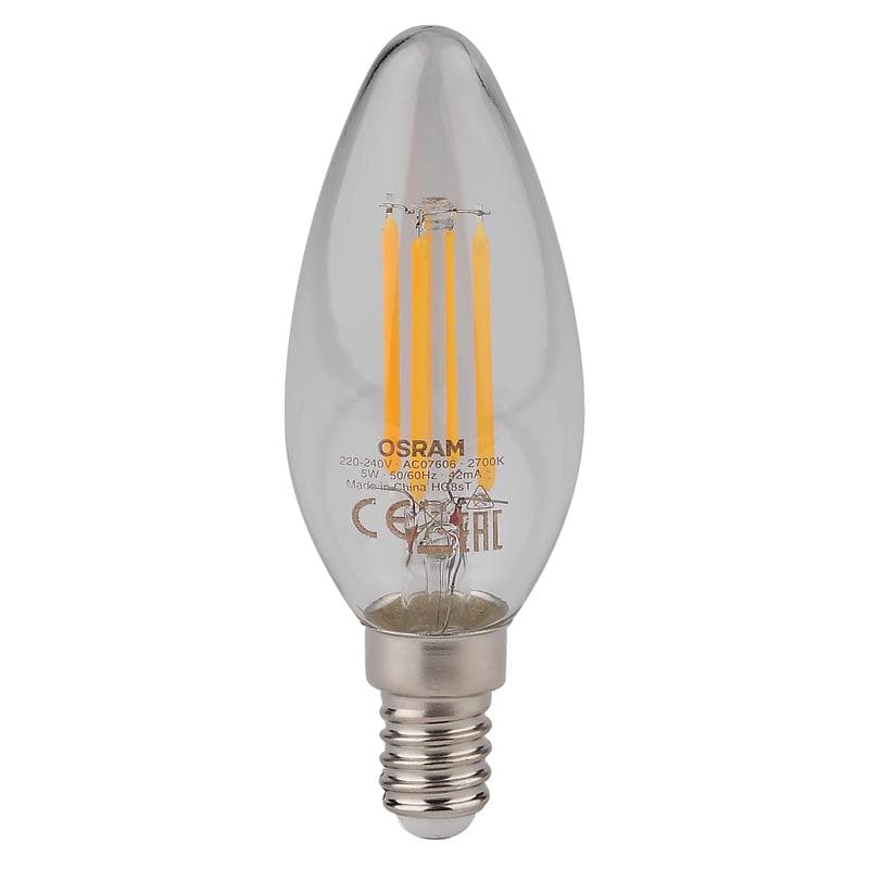 Лампа светодиодная филаментная LED STAR CLASSIC B 60 5W/827 5Вт свеча 2700К тепл. бел. E14 660лм 220-240В прозр. стекло OSRAM 4058075116672