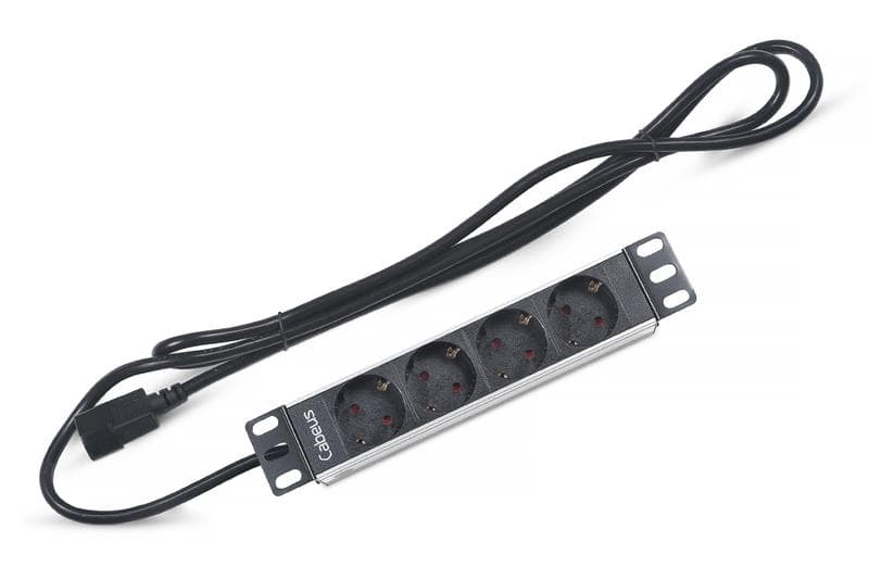 Блок розеток 4-м PDU-4P-2IEC 10А евростандарт вилка IEC 320 C14 для 10дюйм шкафов горизонт. без выкл. алюм. корпус шнур 2м Cabeus 7293c