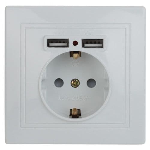 Розетка 1-м СП Plano 1-410-01 16А IP20 + 2хUSB бел. Intro Б0053942