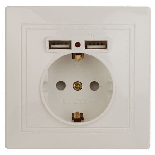 Розетка 1-м СП Plano 1-410-02 16А IP20 + 2хUSB сл. кость Intro Б0053943