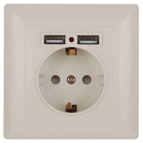 Розетка 1-м СП Solo 4-410-02 16А IP20 250В 2хUSB P+E Schuko с заземл. защ. шторки слон. кость Intro Б0053714