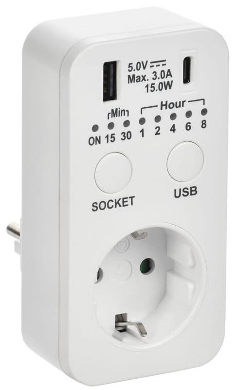Розетка-таймер электронный РТЭ-4 16А IP20 с USB 15мин 8ч бел. IEK ERT12-1-16-O-15-2-20-K01