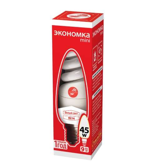 Лампа люминесцентная компакт. SPC 9Вт E14 спиральная 4200К T2 ЭКОНОМКА LKsmT2SPC9wE1442eco