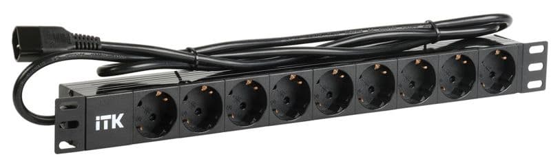 Блок розеток 9 мест PDU (немец. станд.) DIN 49440 ПВХ профиль 1U шнур 2м; вилка IEC 320 C14; черн. ITK PH22-9D2-P