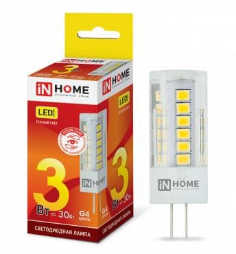 Лампа светодиодная LED-JC-VC 3Вт капсульная прозрачная 3000К тепл. бел. G4 260лм 12В IN HOME 4690612019789