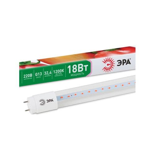 Лампа светодиодная FITO-18W-RB-Т8-G13-NL 18Вт T8 линейная 96LED 2835 IP20 35000ч для растений красн./син. спектр стекло Эра Б0042990