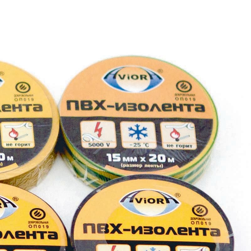 Изолента ПВХ 15мм (рул.20м) желт./зел. AVIORA 305-024