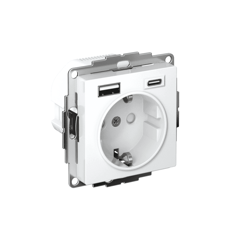 Розетка AtlasDesign 16А с 2-мя заряд. устройствами USB тип A+C 5В/2.4А 2х5В/1.2А механизм бел. SE ATN000132