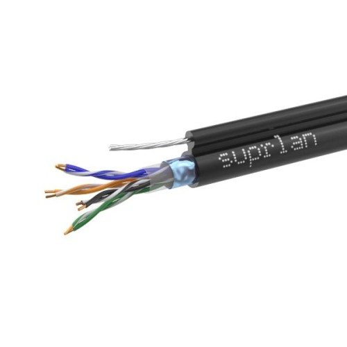 Кабель витая пара F/UTP кат.5E 4х2х24AWG solid Cu PE OUTDOOR Premium трос черн. (уп.305м) SUPRLAN 01
