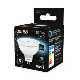 Лампа светодиодная Black 7Вт MR16 софит 4100К нейтр. бел. GU5.3 630лм GAUSS 101505207