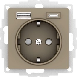 Розетка AtlasDesign 16А с 2-мя заряд. устройствами USB тип A+C 5В/2.4А/3.0А 2х5В/1.5А механизм шампа