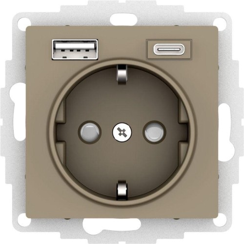 Розетка AtlasDesign 16А с 2-мя заряд. устройствами USB тип A+C 5В/2.4А/3.0А 2х5В/1.5А механизм шампа