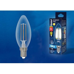 Лампа светодиодная LED-C35-9W/3000K/E14/CL PLS02WH Sky прозр. картон Uniel UL-00005160