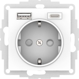 Розетка AtlasDesign 16А с 2-мя заряд. устройствами USB тип A+C 5В/2.4А 2х5В/1.2А механизм бел. SE AT