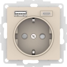 Розетка AtlasDesign 16А с 2-мя заряд. устройствами USB тип A+C 5В/2.4А 2х5В/1.2А механизм беж. SE AT
