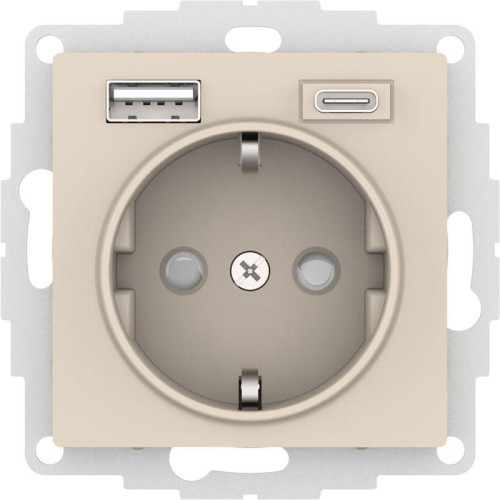 Розетка AtlasDesign 16А с 2-мя заряд. устройствами USB тип A+C 5В/2.4А 2х5В/1.2А механизм беж. SE AT