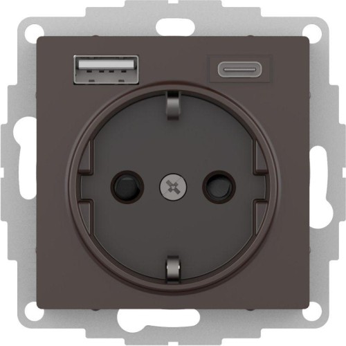 Розетка AtlasDesign 16А с 2-мя заряд. устройствами USB тип A+C 5В/2.4А 2х5В/1.2А механизм мокко SE A