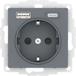 Розетка AtlasDesign 16А с 2-мя заряд. устройствами USB тип A+C 5В/2.4А 2х5В/1.2А механизм грифель SE