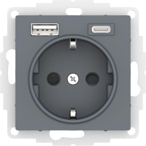 Розетка AtlasDesign 16А с 2-мя заряд. устройствами USB тип A+C 5В/2.4А 2х5В/1.2А механизм грифель SE