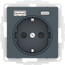 Розетка AtlasDesign 16А с 2-мя заряд. устройствами USB тип A+C 5В/2.4А 2х5В/1.2А механизм изумруд SE