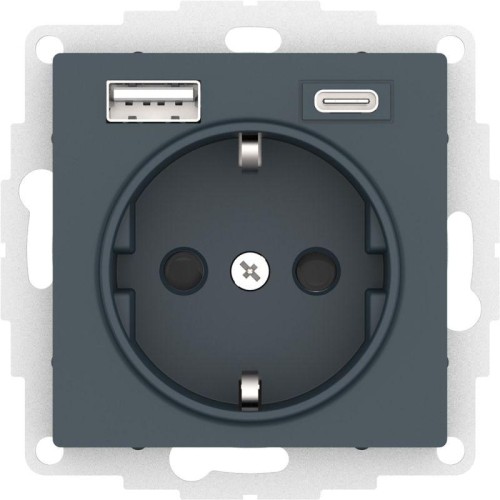 Розетка AtlasDesign 16А с 2-мя заряд. устройствами USB тип A+C 5В/2.4А 2х5В/1.2А механизм изумруд SE