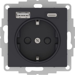 Розетка AtlasDesign 16А с 2-мя заряд. устройствами USB тип A+C 5В/2.4А 2х5В/1.2А механизм карбон SE