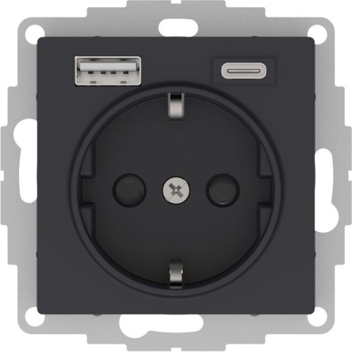 Розетка AtlasDesign 16А с 2-мя заряд. устройствами USB тип A+C 5В/2.4А 2х5В/1.2А механизм карбон SE