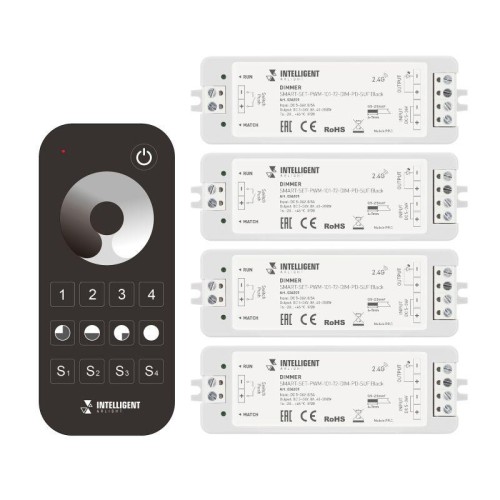 Диммер SMART-SET-PWM-101-72-DIM-PD-SUF Black (5-36В 1х8А x4 ПДУ 13кн 2.4G) IP20 пластик INTELLIGENT