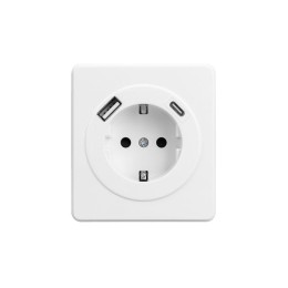 Розетка 1-м СП ROUND MIELE 16А с заземл. защ. шторки с USB A+C быстрой зарядки 5В/3А перламутр Kranz