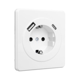 Розетка 1-м СП ROUND MIELE 16А с заземл. защ. шторки с USB A+C быстрой зарядки 5В/3А перламутр Kranz