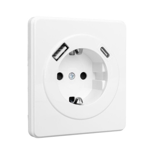 Розетка 1-м СП ROUND MIELE 16А с заземл. защ. шторки с USB A+C быстрой зарядки 5В/3А перламутр Kranz