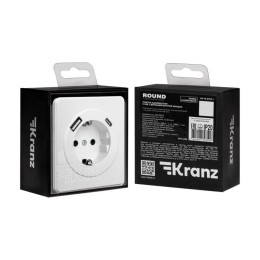 Розетка 1-м СП ROUND MIELE 16А с заземл. защ. шторки с USB A+C быстрой зарядки 5В/3А перламутр Kranz