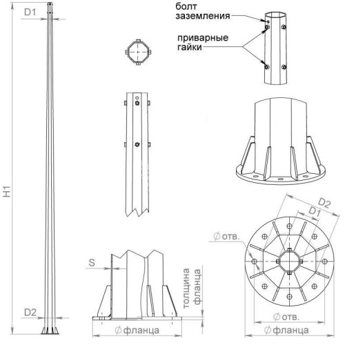 Комплект крепежа для ОСф/ОГСф-0;4 (болт М20х160 кл. пр. 8.8 - 8шт; гайка М20 - 32 шт; шайба М20 - 32