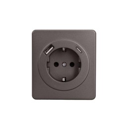 Розетка 1-м СП ROUND MIELE 16А с заземл. защ. шторки с USB A+C быстрой зарядки 5В/3А титан Kranz KR-