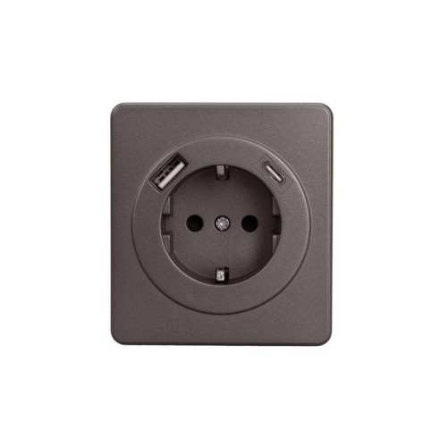 Розетка 1-м СП ROUND MIELE 16А с заземл. защ. шторки с USB A+C быстрой зарядки 5В/3А титан Kranz KR-