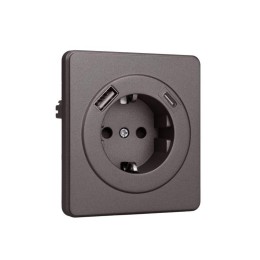 Розетка 1-м СП ROUND MIELE 16А с заземл. защ. шторки с USB A+C быстрой зарядки 5В/3А титан Kranz KR-