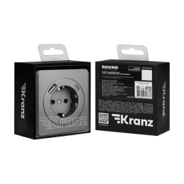 Розетка 1-м СП ROUND MIELE 16А с заземл. защ. шторки с USB A+C быстрой зарядки 5В/3А титан Kranz KR-