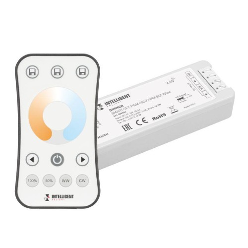 Диммер SMART-SET-PWM-102-72-MIX-SUF White (12-24В 2х5А ПДУ RING 10кн 2.4G) IP20 пластик INTELLIGENT
