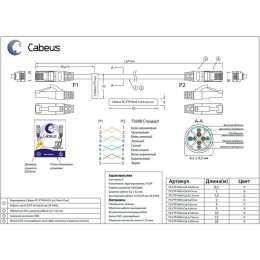 Патч-корд F/UTP кат.6 PC-FTP-RJ45-Cat.6-15m-LSZH 2хRJ45/8p8c экранир. LSZH 15м сер. Cabeus 7914c