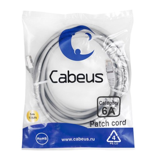 Патч-корд S/FTP кат.6A PC-SSTP-RJ45-Cat.6a-10m-LSZH 2хRJ45/8p8c экранир. LSZH (10G) 10м сер. Cabeus