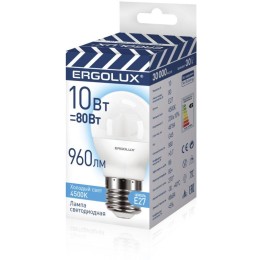 Лампа светодиодная LED-G45-10W-E27-4K 10Вт шар 4500К бел. E27 180-240В ПРОМО Ergolux 14546
