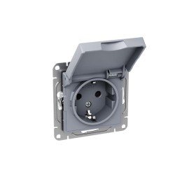 Розетка СП Эпика 16А IP44 с заземл. защ. шторки c крышкой механизм алюм. EKF UP1-SOA-111-44