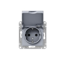 Розетка СП Эпика 16А IP44 с заземл. защ. шторки c крышкой механизм алюм. EKF UP1-SOA-111-44