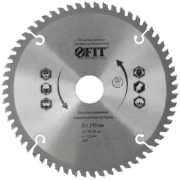 Диск пильный для циркулярных пил по алюминию 190х30/20х60T FIT 37788