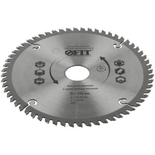 Диск пильный для циркулярных пил по алюминию 190х30/20х60T FIT 37788