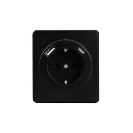Розетка 1-м СП ROUND MIELE 16А с заземл. защ. шторки с USB A+C быстрой зарядки 5В/3А оникс Kranz KR-