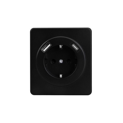 Розетка 1-м СП ROUND MIELE 16А с заземл. защ. шторки с USB A+C быстрой зарядки 5В/3А оникс Kranz KR-
