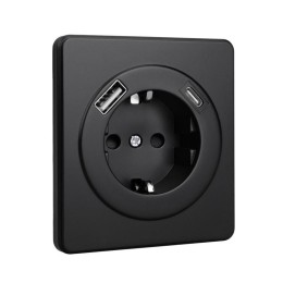 Розетка 1-м СП ROUND MIELE 16А с заземл. защ. шторки с USB A+C быстрой зарядки 5В/3А оникс Kranz KR-